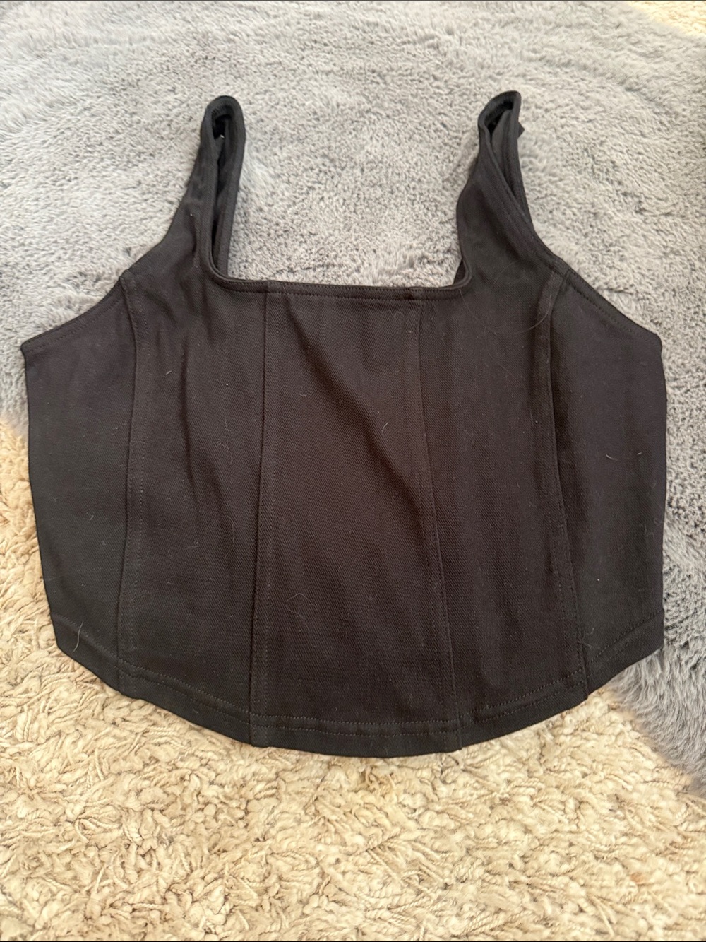 Black Square-Neck Cropped Tank Top